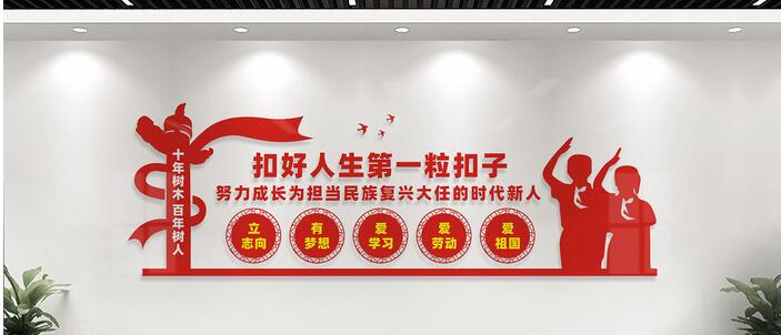 校園文化墻創(chuàng)意設(shè)計(jì)圖片(圖5) 扣好人生第一??圩有@文化墻創(chuàng)意設(shè)計(jì)圖片