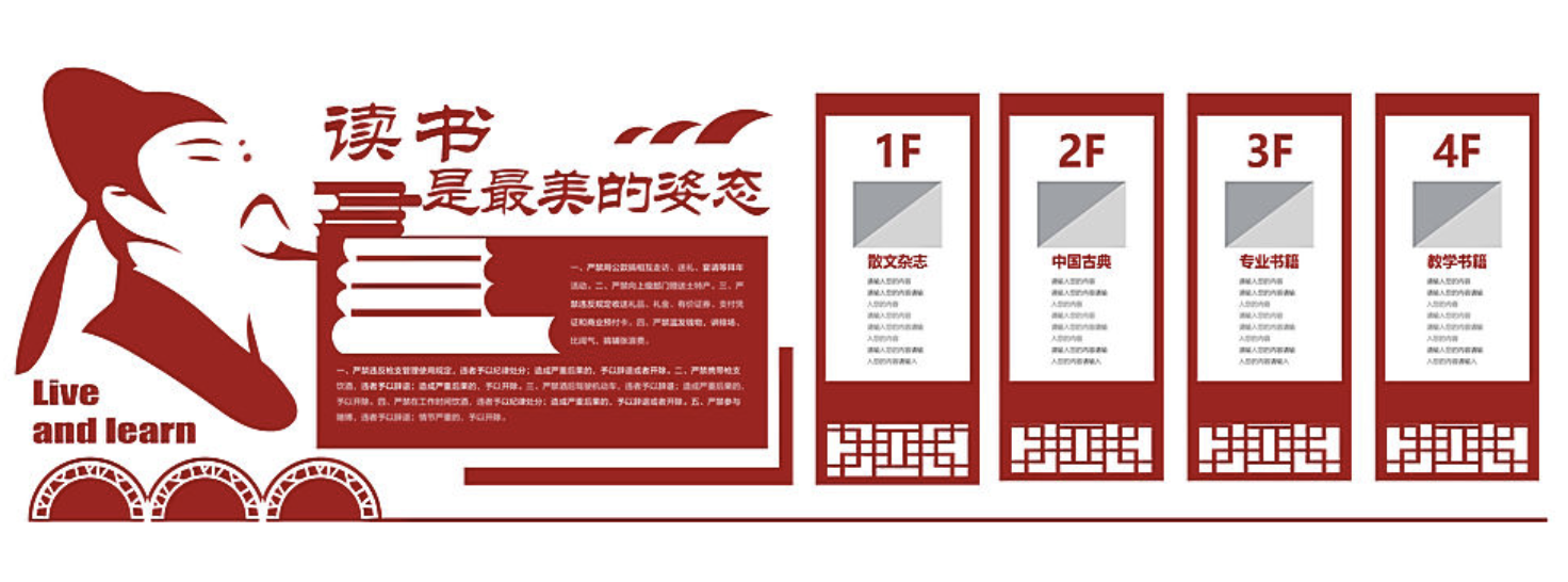校園文化快樂(lè)學(xué)習(xí)文化墻設(shè)計(jì)(圖3) 讀書(shū)文化墻
